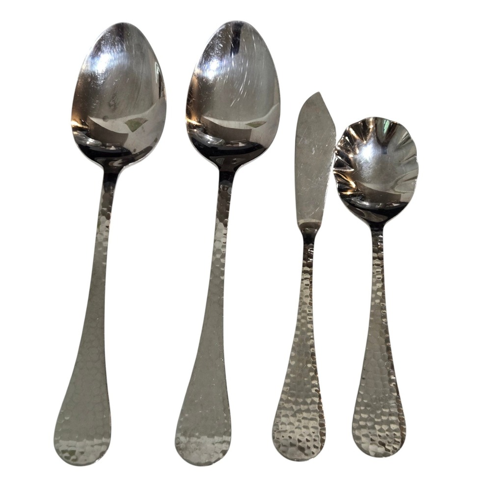 Wallace Continental Hammered 18/10 Stainless Steel Flatware 4pc Serving spoons